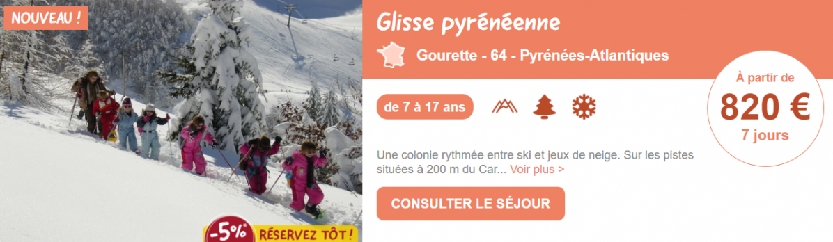Affiche du séjour de colonie de vacances Glisse pyrénéenne Pyrénées - Gourette